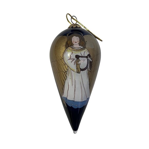 Pier 1 Li Bien Hand-Painted Blown Glass 1999 Angel Harp Christmas Ornament w box - Picture 1 of 5